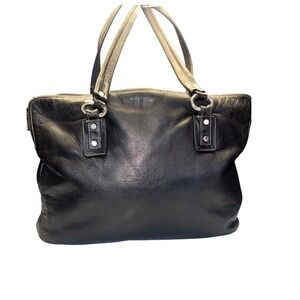 Vintage‎ Perlina New York Handbag Black Leather Magnetic Shoulder Bag